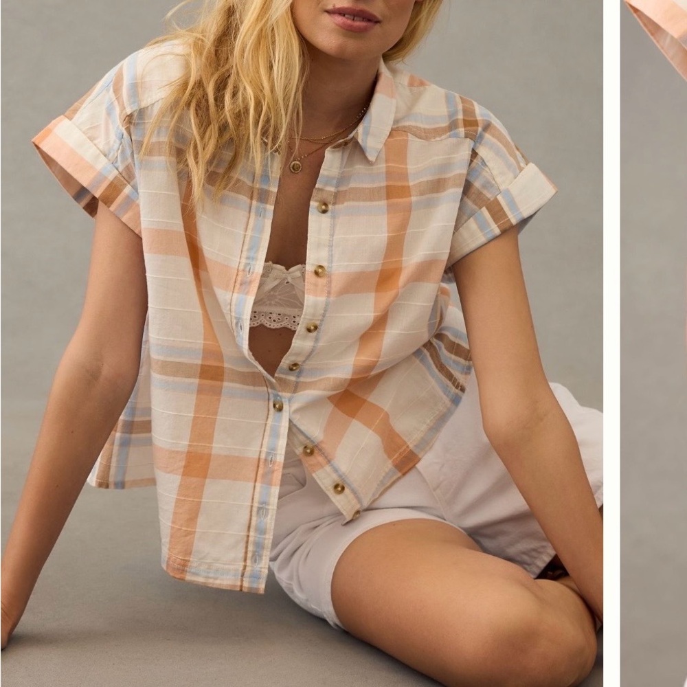 NWT Anthropologie Pilcro Plaid Crop Buttondown Shirt women Medium new with tags